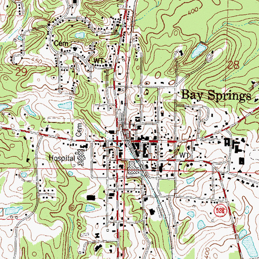 Topographic Map of Bay Springs, MS