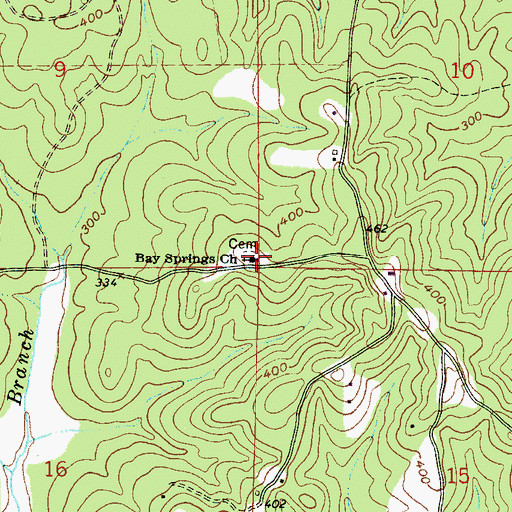 Topographic Map of Bay Springs Baptist Church, MS