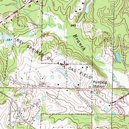 Topographic Map of Bay Springs Oil and Gas Field, MS