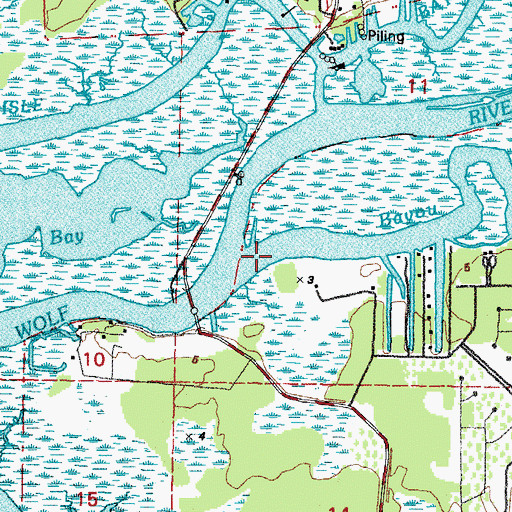 Topographic Map of Bayou Acadian, MS