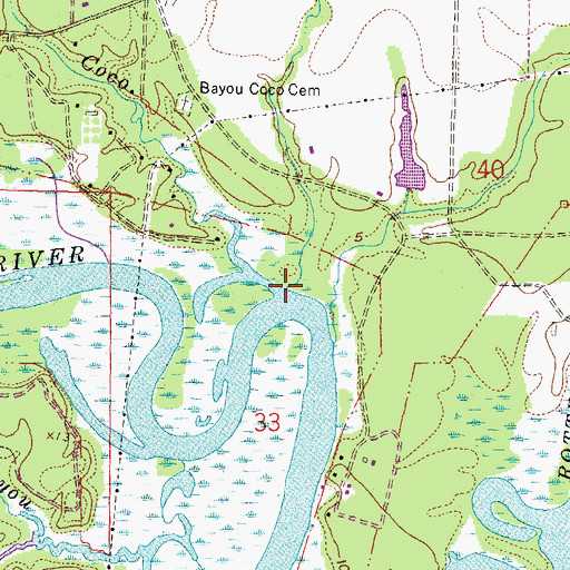 Topographic Map of Bayou Coco, MS