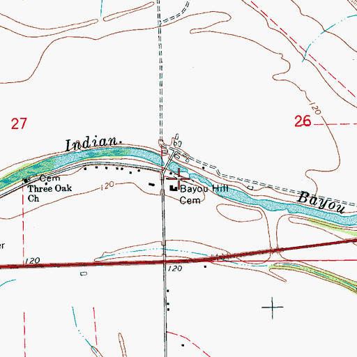 Topographic Map of Bayou Hill Cemetery, MS
