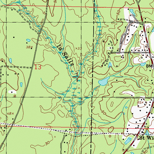 Topographic Map of Bayou Lasalle, MS