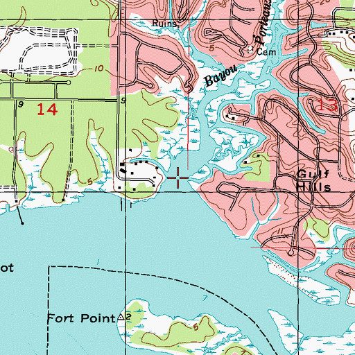 Topographic Map of Bayou Porteaux, MS