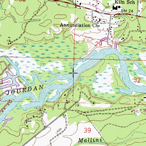 Topographic Map of Bayou Talla, MS