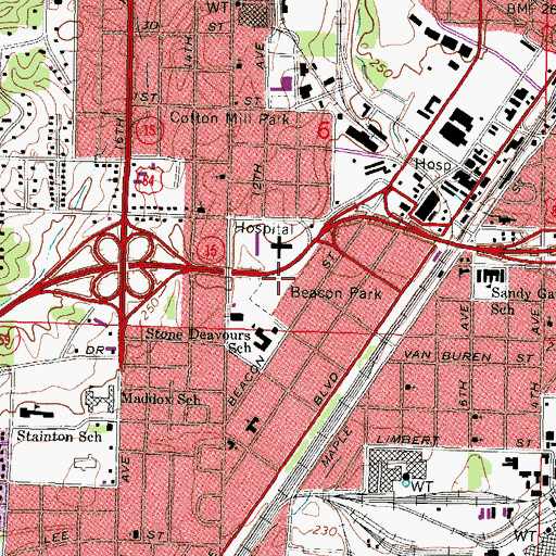 Topographic Map of Beacon Park, MS
