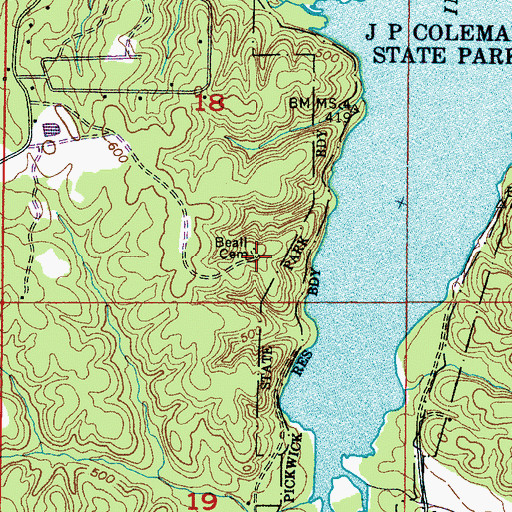 Topographic Map of Beall Cemetery, MS