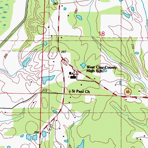 Topographic Map of West Clay County High School, MS