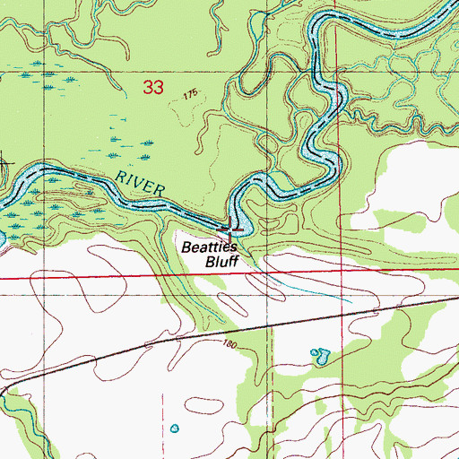 Topographic Map of Beatties Bluff, MS