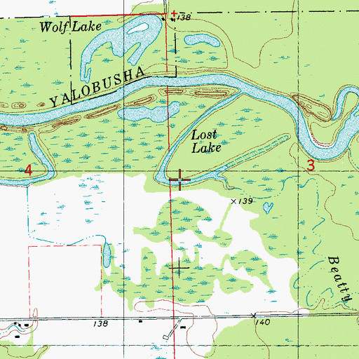 Topographic Map of Beatty Bayou, MS