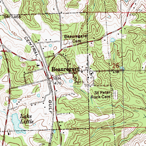 Topographic Map of Beauregard, MS