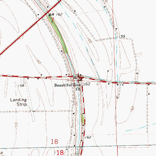 Topographic Map of Beautiful Zion Church, MS