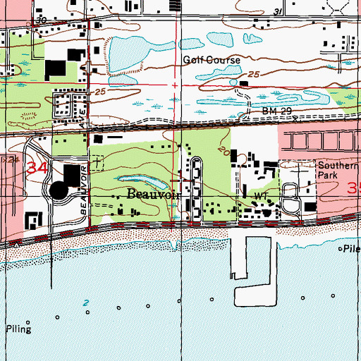 Topographic Map of Beauvoir, MS