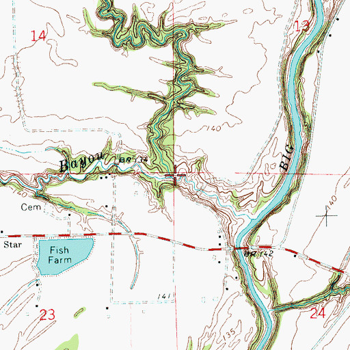 Topographic Map of Beaver Bayou, MS