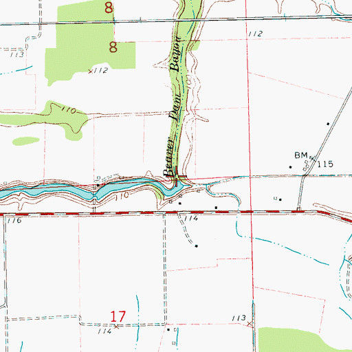Topographic Map of Beaver Dam Bayou, MS