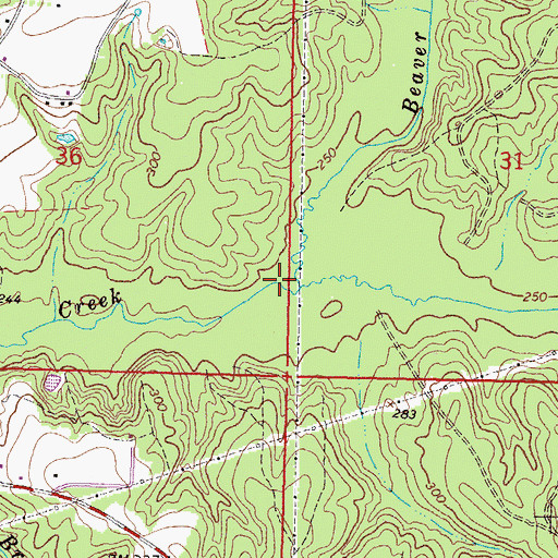 Topographic Map of Beaver Pond Branch, MS