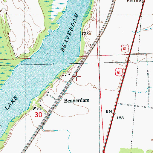 Topographic Map of Beaverdam, MS