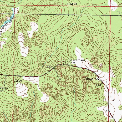 Topographic Map of Beaverdam Cemetery, MS