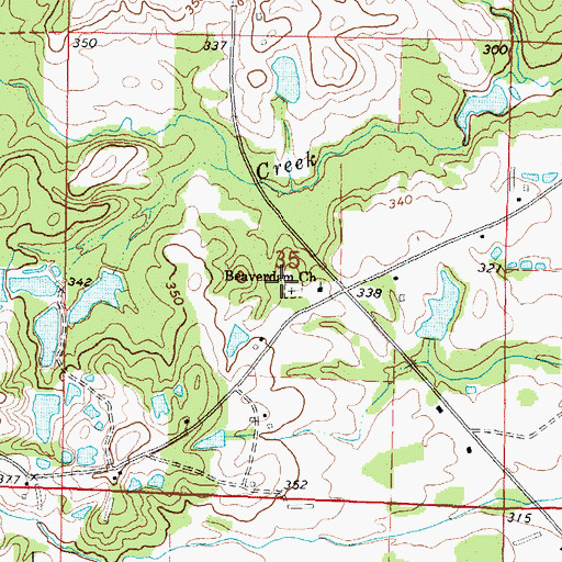 Topographic Map of Beaverdam Church, MS