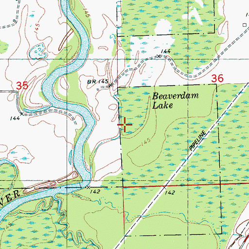 Topographic Map of Beaverdam Lake, MS