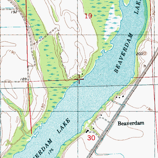Topographic Map of Beaverdam Lake, MS