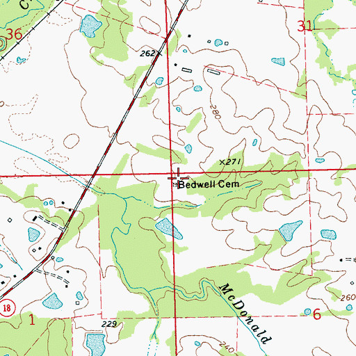 Topographic Map of Bedwell Cemetery, MS