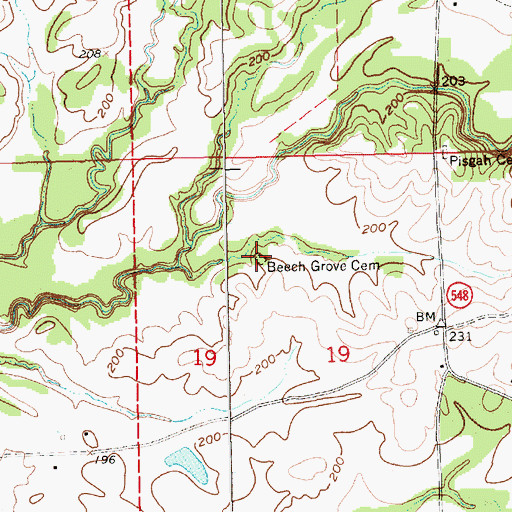Topographic Map of Beech Grove Cemetery, MS