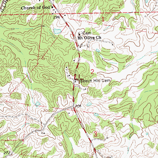 Topographic Map of Beech Hill Cemetery, MS