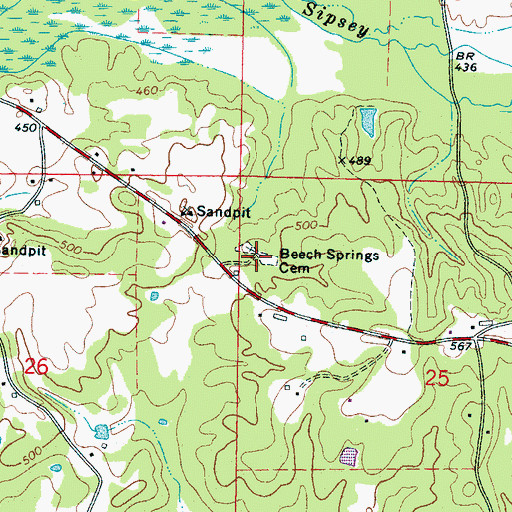Topographic Map of Beech Springs Cemetery, MS
