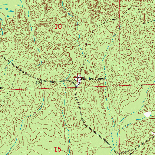 Topographic Map of Beeks Cemetery, MS