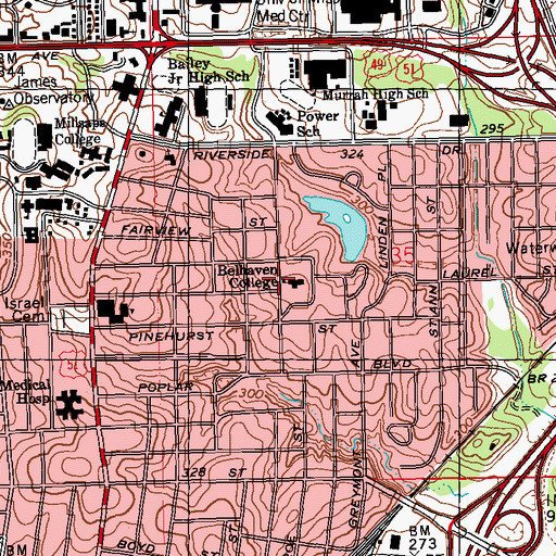 Topographic Map of Belhaven College, MS