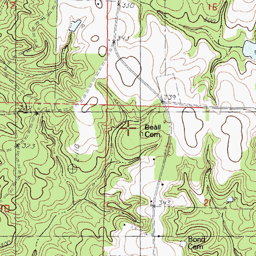 Topographic Map of Beall Cemetery, MS