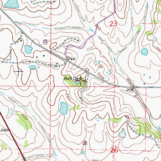 Topographic Map of Bell Cemetery, MS