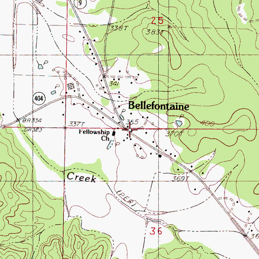 Topographic Map of Bellefontaine, MS