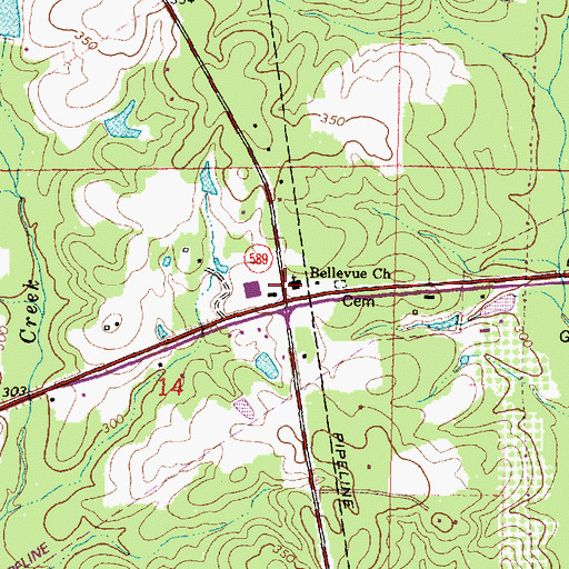 Topographic Map of Belleview Baptist Church, MS