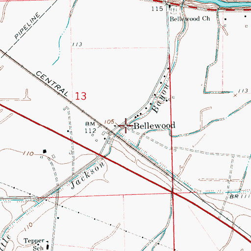 Topographic Map of Bellewood, MS