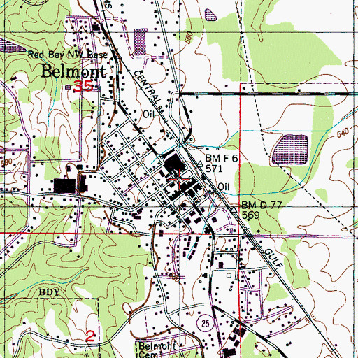 Topographic Map of Belmont, MS