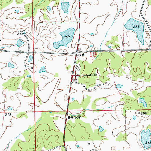 Topographic Map of Belmont Church, MS