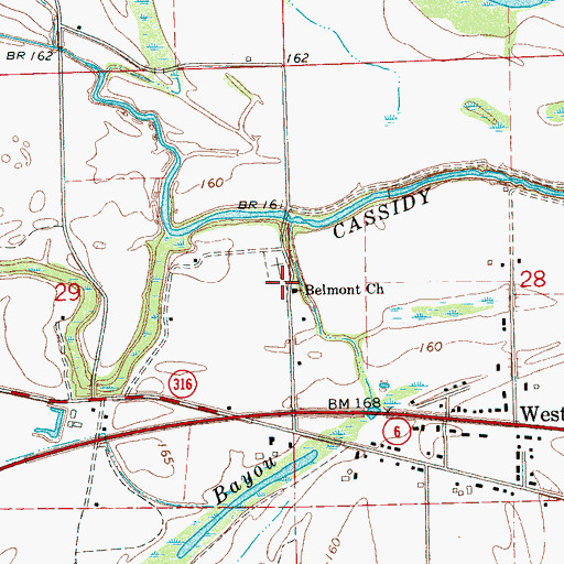 Topographic Map of Belmont Church, MS
