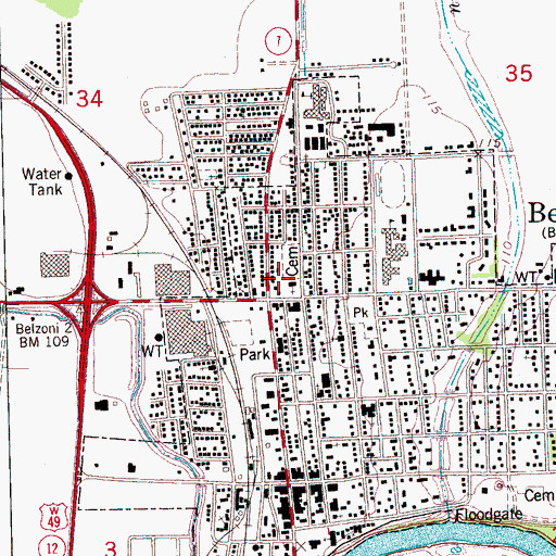 Topographic Map of Belzoni, MS