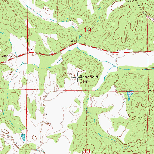 Topographic Map of Benefield Cemetery, MS