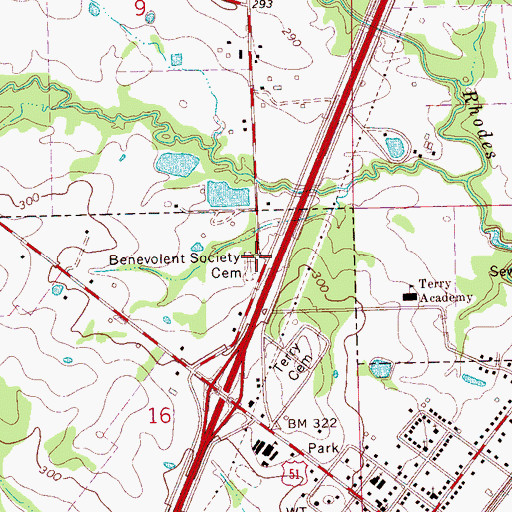 Topographic Map of Benevolent Society Cemetery, MS