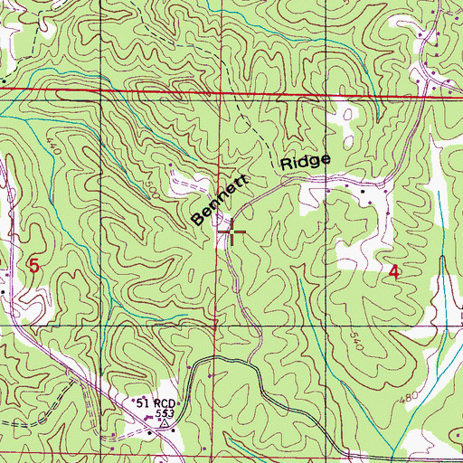 Topographic Map of Bennett Ridge, MS