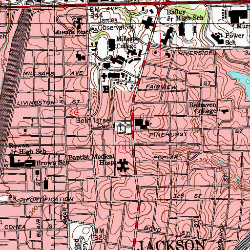 Topographic Map of Beth Israel Cemetery, MS