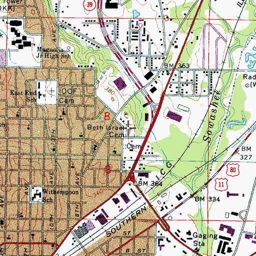 Topographic Map of Beth Israel Cemetery, MS