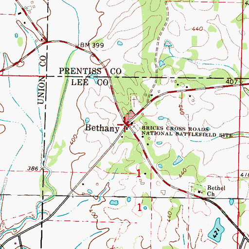 Topographic Map of Bethany, MS