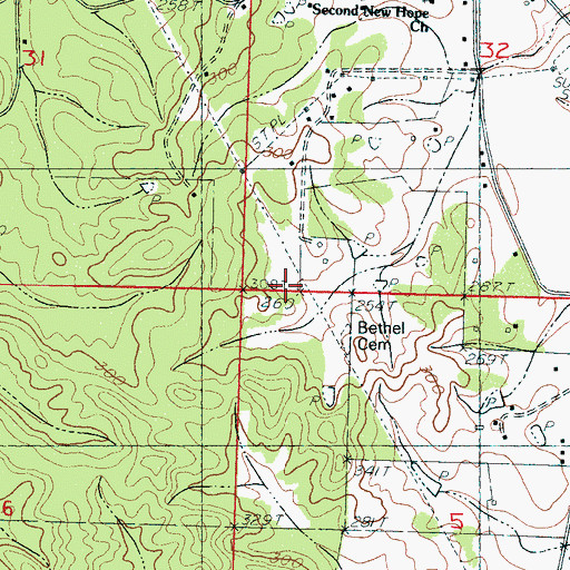 Topographic Map of Bethel Cemetery, MS