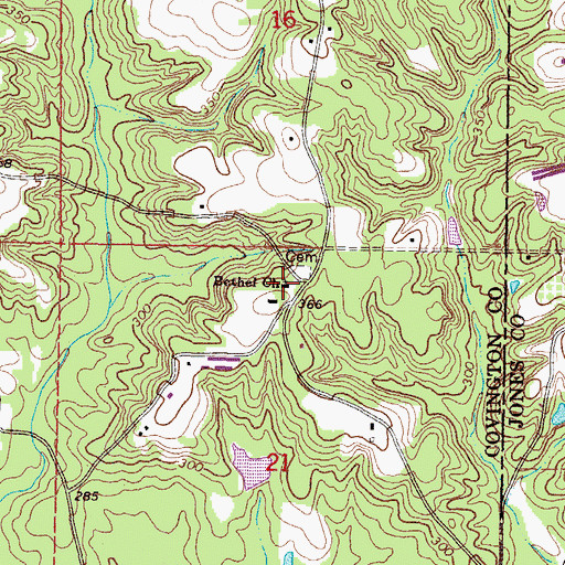 Topographic Map of Bethel United Methodist Church, MS