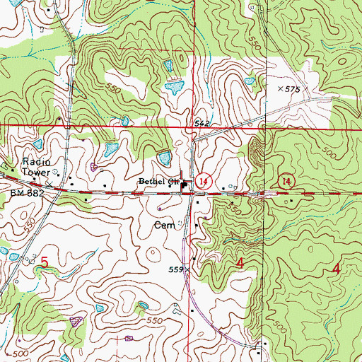 Topographic Map of Bethel Church, MS