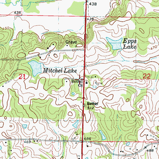 Topographic Map of Bethel United Methodist Church, MS